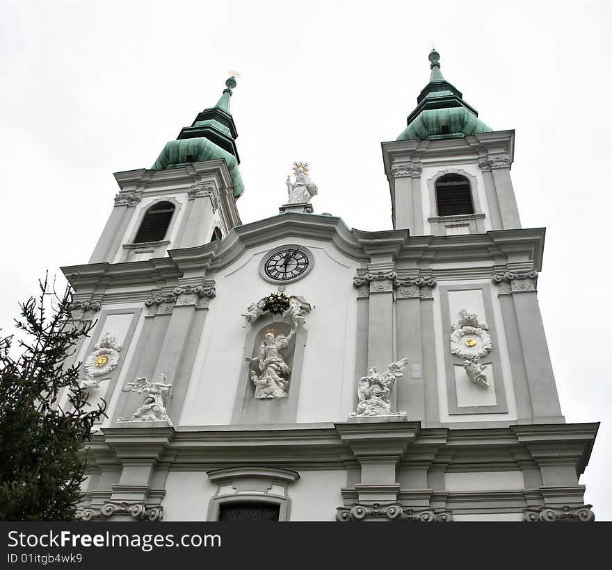 Cathedral against white blank sky