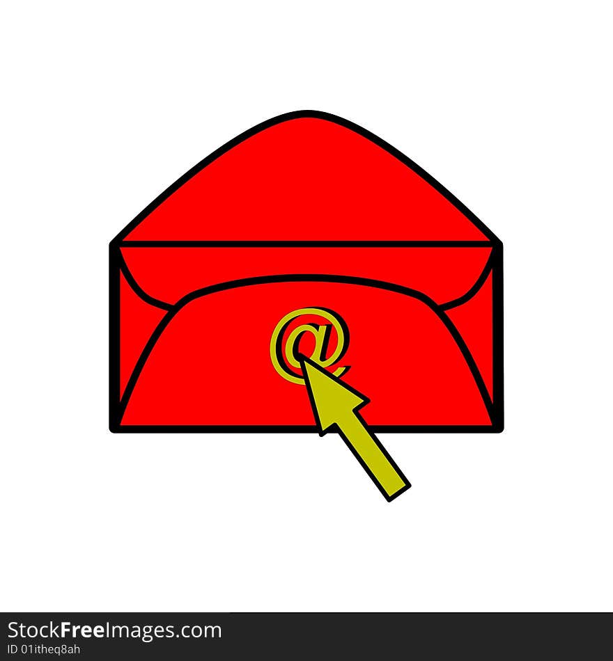 A red email envelop clicked by an arrow. A red email envelop clicked by an arrow