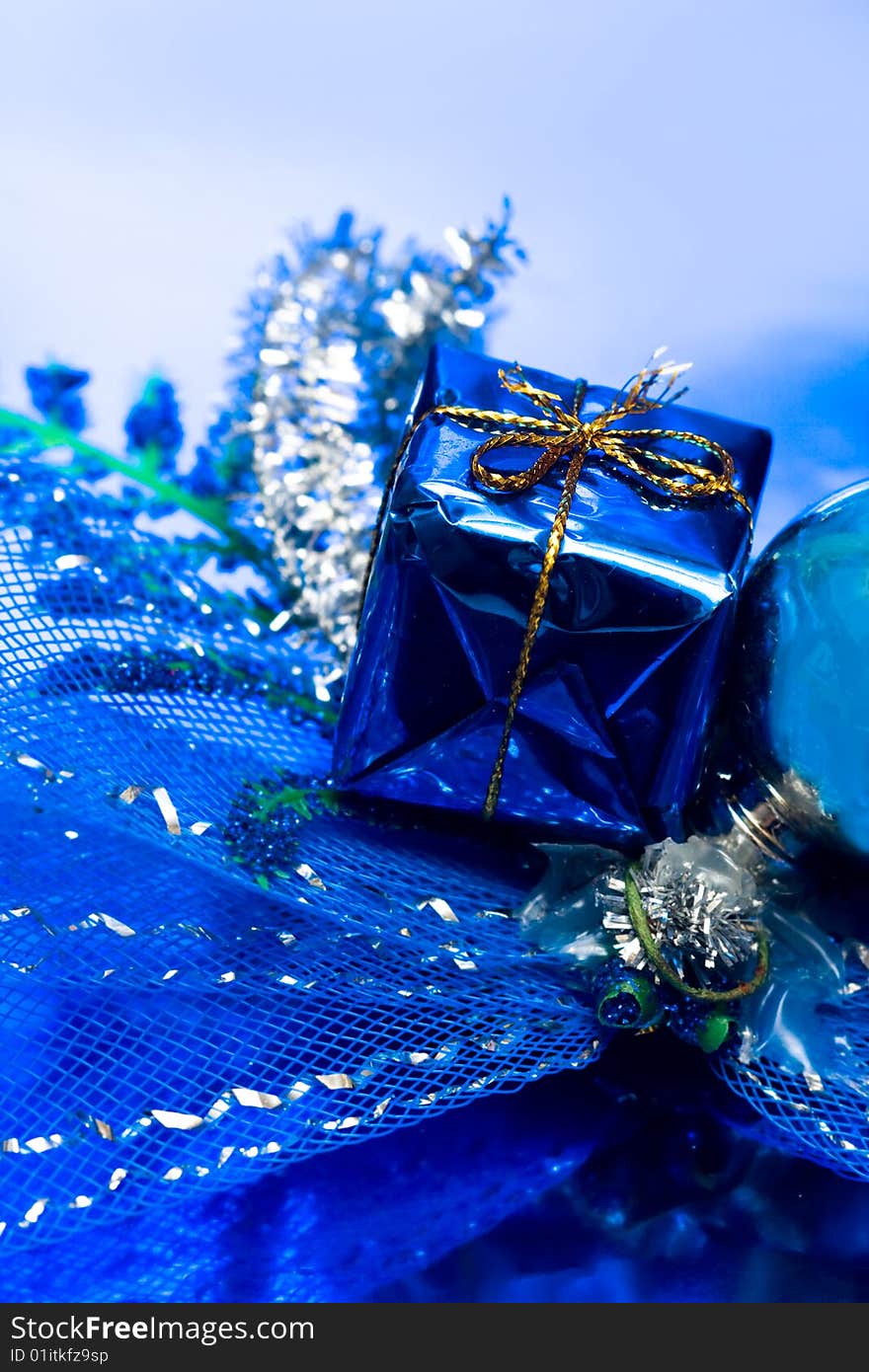 Gift box on blue background