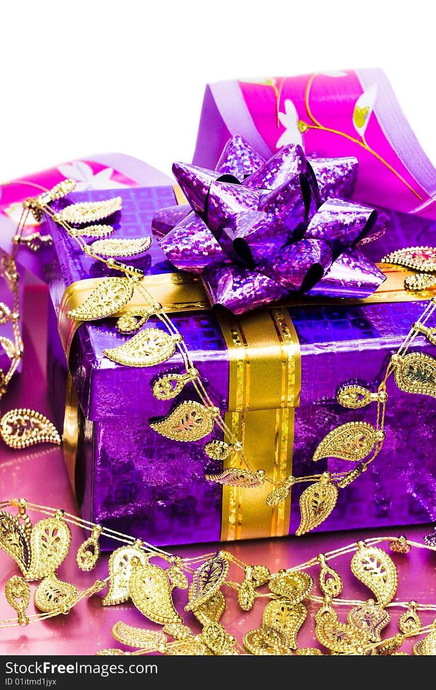 Violet gift box with ribbon