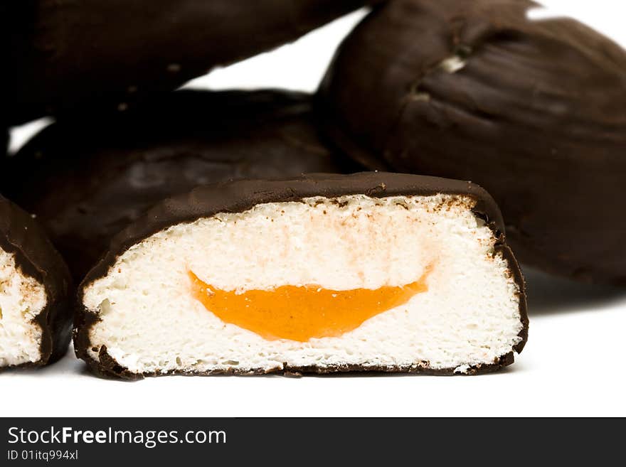 Chocolate cakes on white background