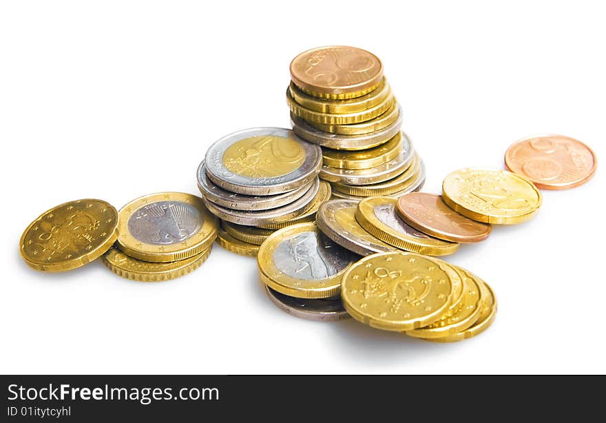 Euro coins isolated on white. Euro coins isolated on white.