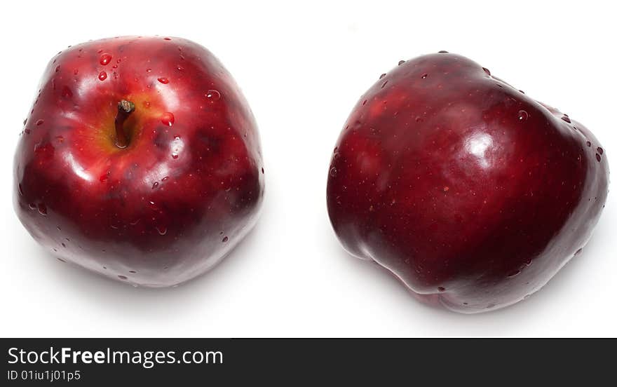 Two apples with drop of water insulated on white background