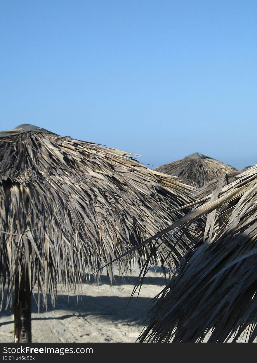 Parasols on a tropical beach