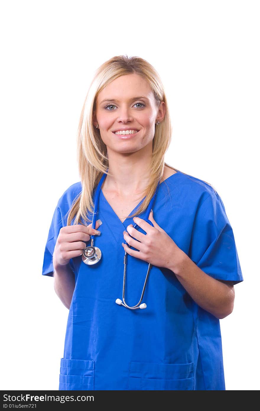 Female medical student isolated on white