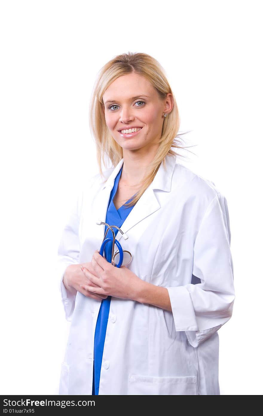 Female doctor isolated on white