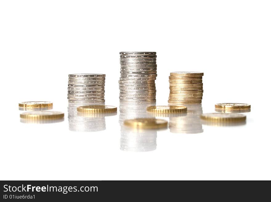 Coins isolated on white background.