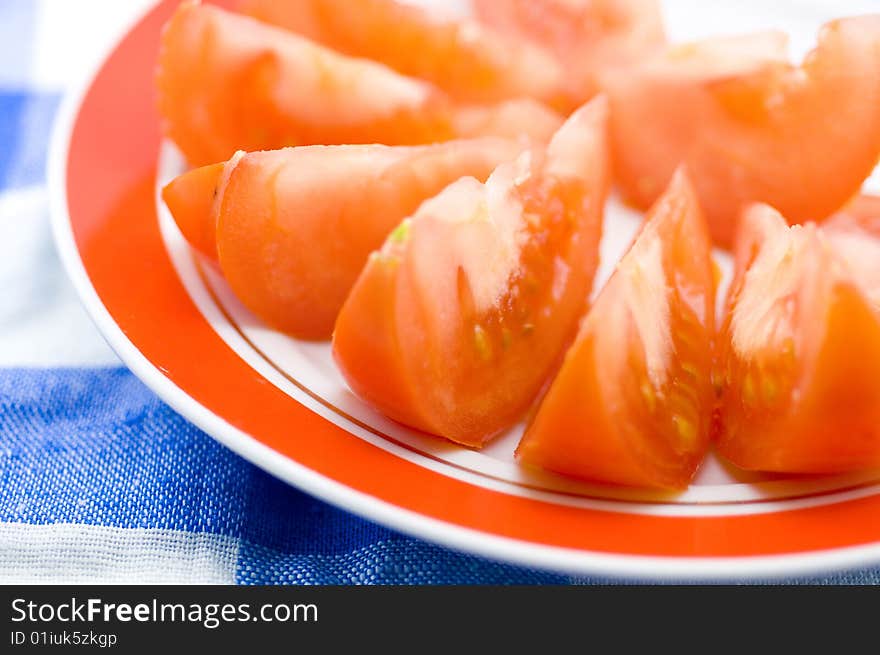 Fresh tomato on dinner table