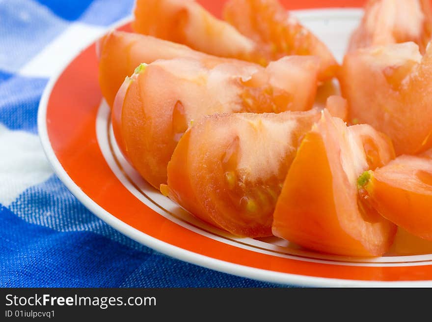 Fresh tomato on dinner table