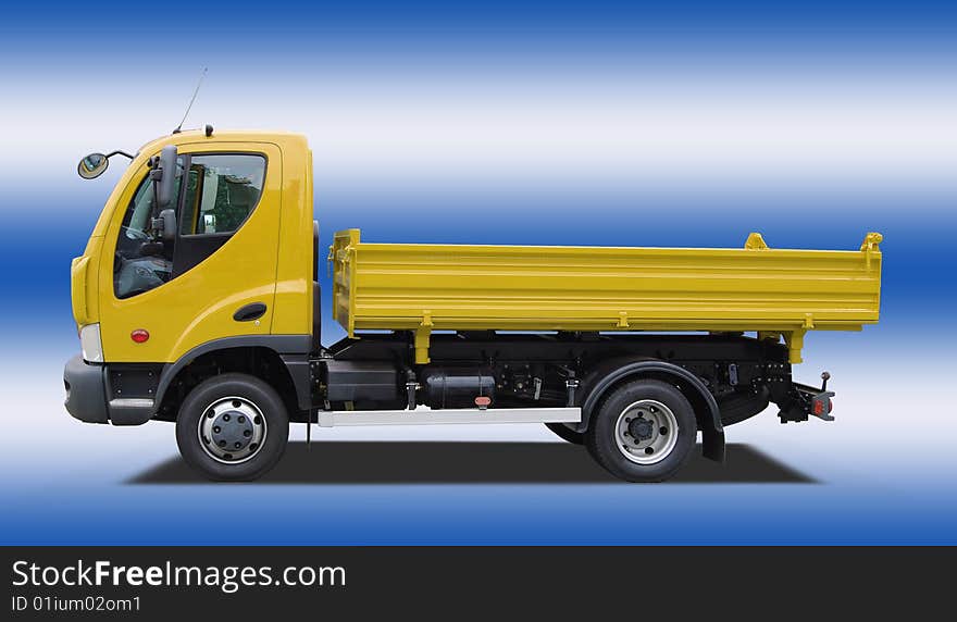 Tipping lorry isolated on blue-white  background