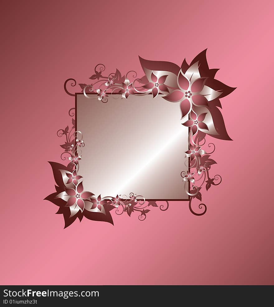 Silver floral frame on pink background. Silver floral frame on pink background