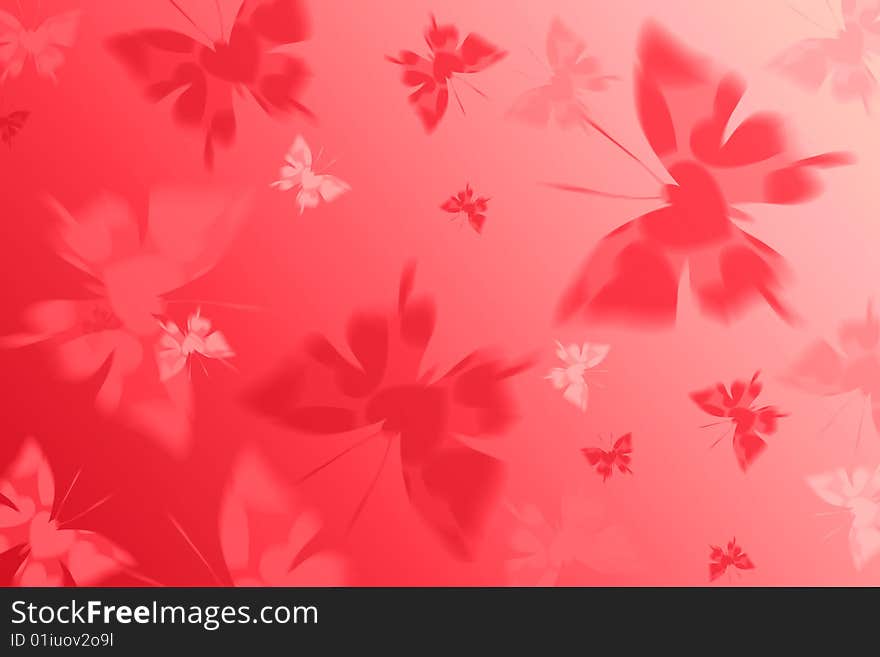 Holiday background with red and pink butterflies.