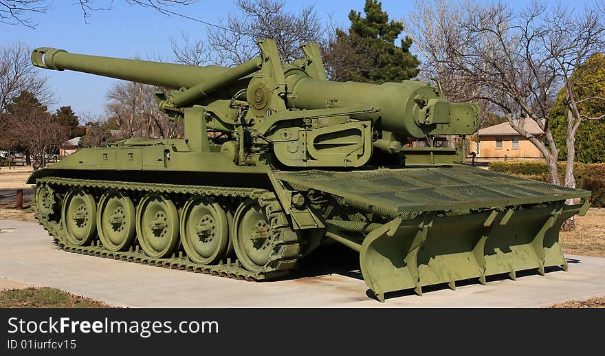 This Howitzer has been restored and sits on display in a city park in Great Bend Kansas. This Howitzer has been restored and sits on display in a city park in Great Bend Kansas.