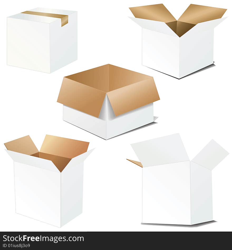 Vector cardboard boxes. Opened and closed