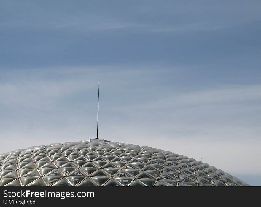 Large dome building with antenna