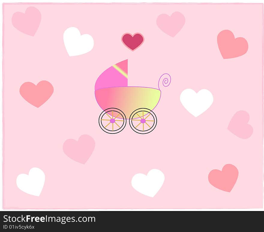 Pram for newborn girl. Vectors illustration