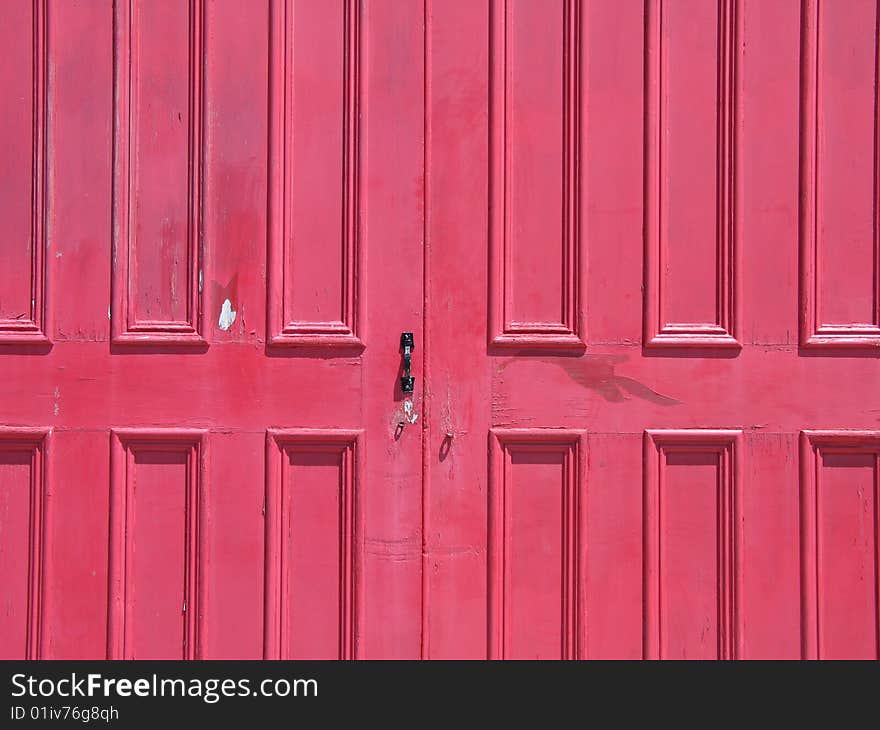 Old red door close up