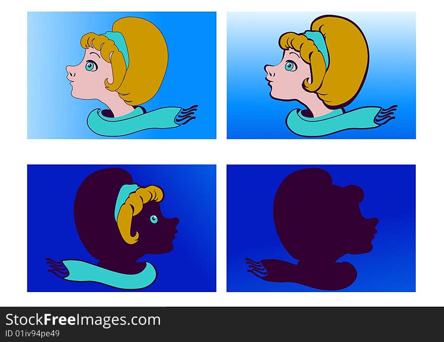 Four images of woman face in profile