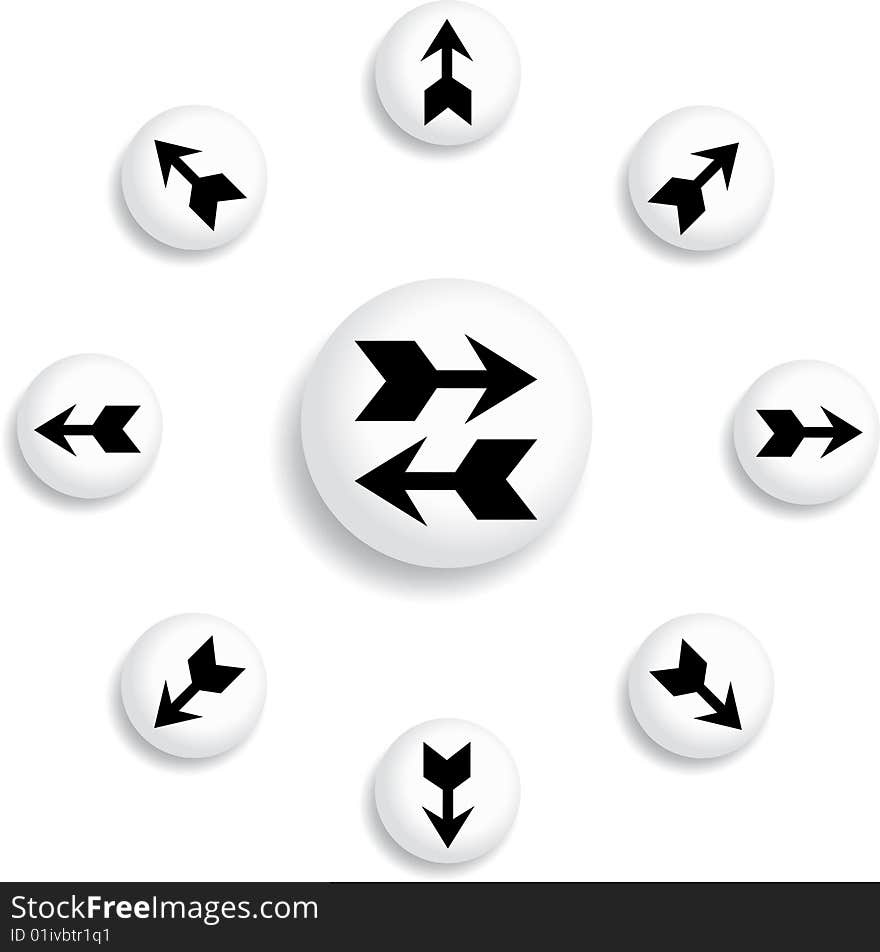 Set buttons - 88_A. Navigational arrows. Set of 9 round vector buttons for web