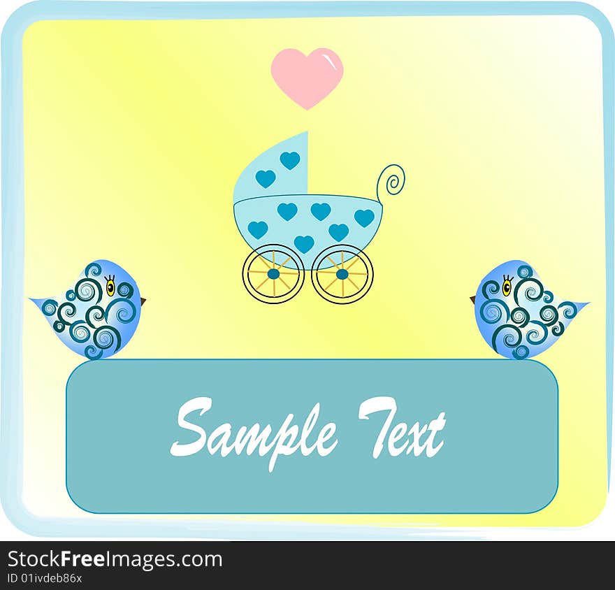 Pram blue for baby. Vectors illustration