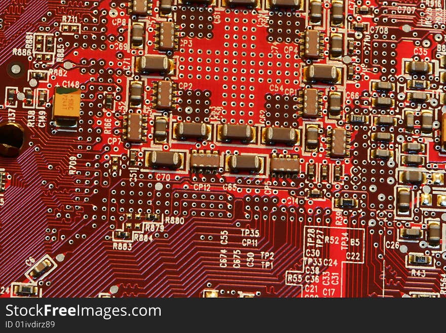 Macro image of a Red Circuit Board. Macro image of a Red Circuit Board