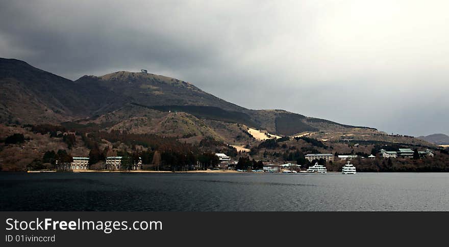 Panoramic view from Hakone lake, Japan