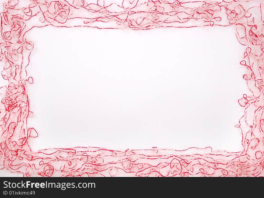 Frame. Red and white threads isolated on a white background. Frame. Red and white threads isolated on a white background