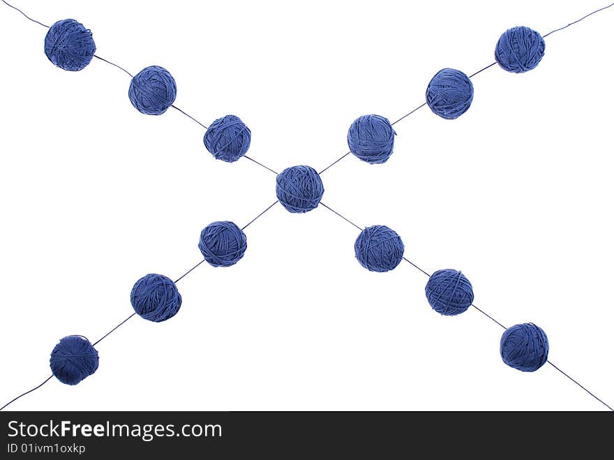 Blue threads and clews  isolated on a white background. Blue threads and clews  isolated on a white background