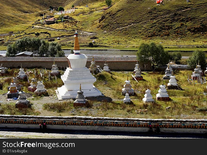 Day View Of Stupa At Tagong Sichuan Province China