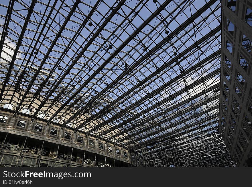 Skylight of modern building, steel framework of building