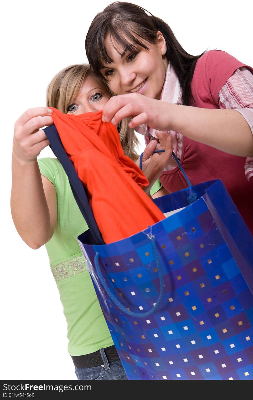 Two attractive women with clothes. Two attractive women with clothes