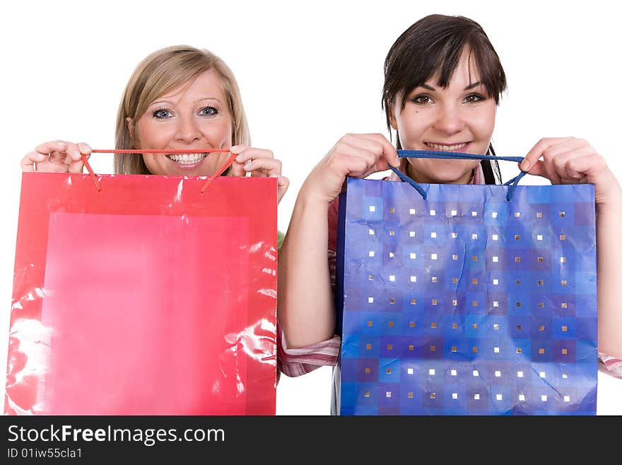 Two attractive women with clothes. Two attractive women with clothes