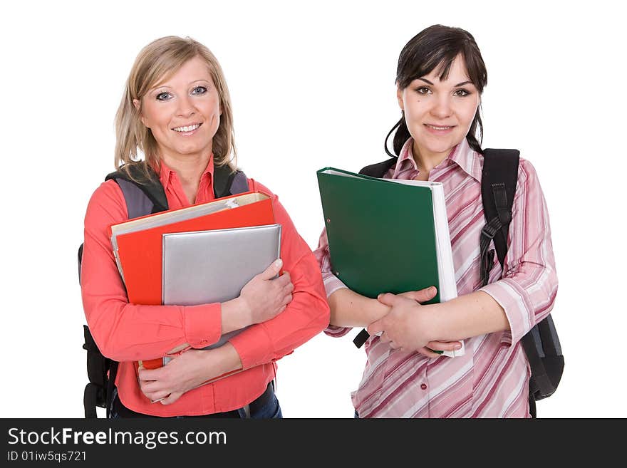 Casual students isolated on white background