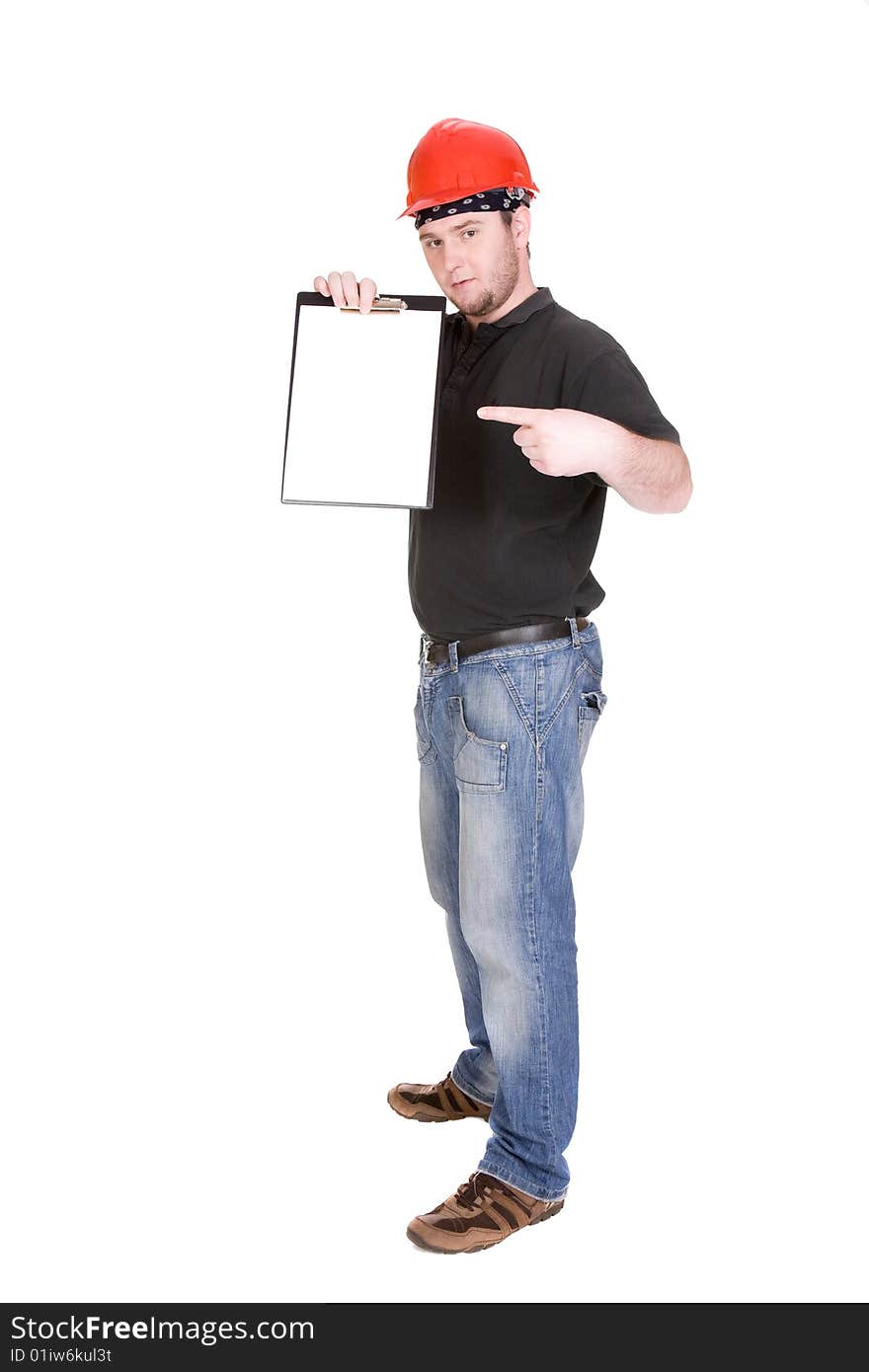 Workman with tools over white background. Workman with tools over white background