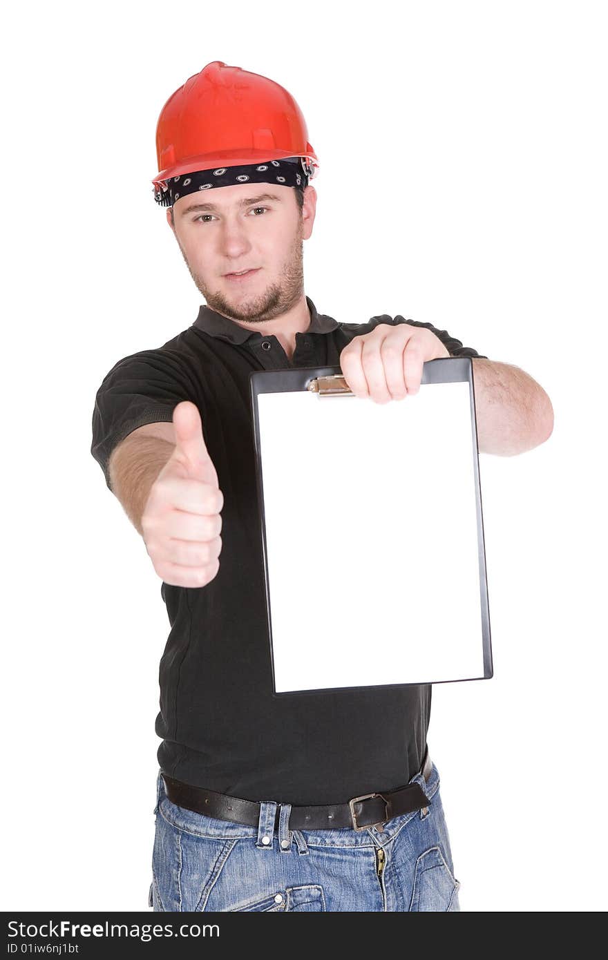 Workman with tools over white background. Workman with tools over white background