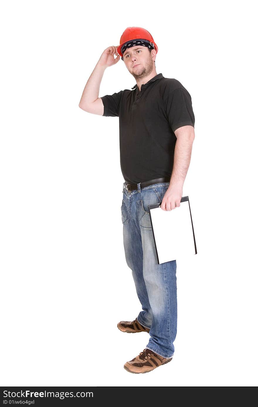 Workman with tools over white background. Workman with tools over white background