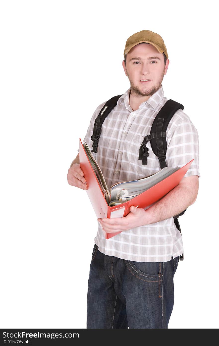 Casual student over white background