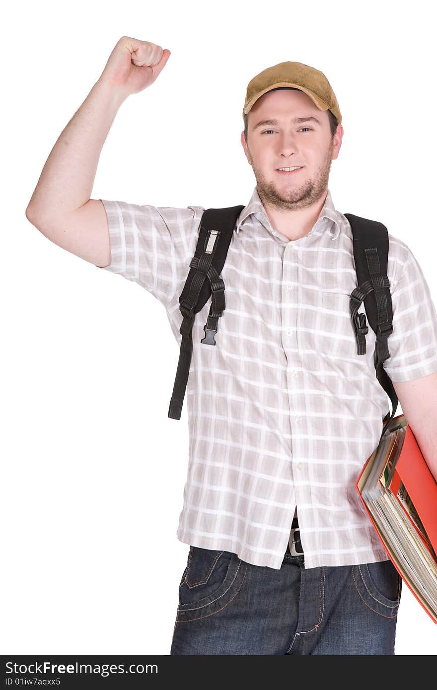 Casual student over white background