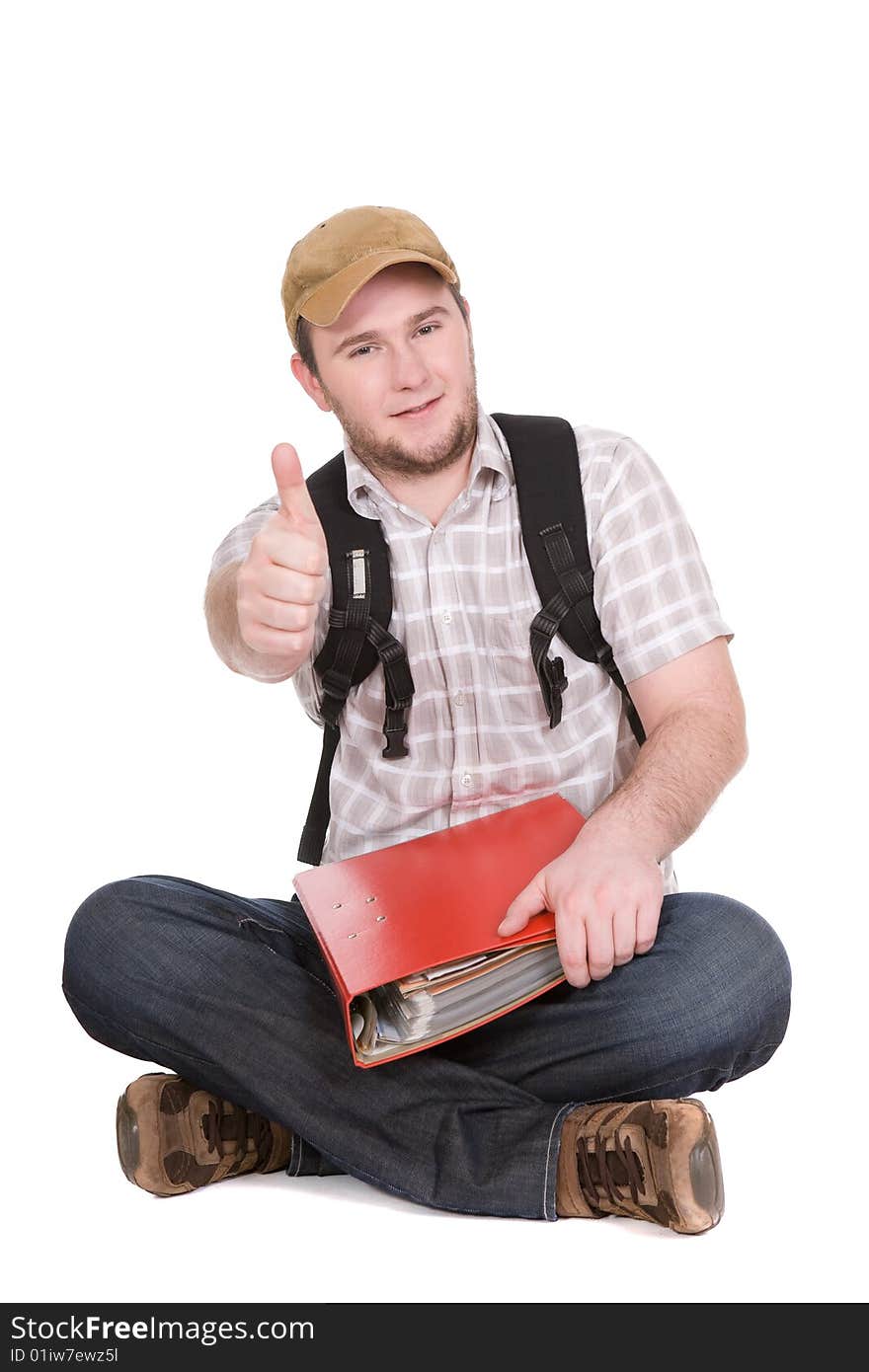 Casual student over white background