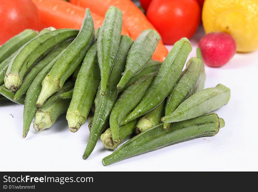 Okras (Lady fingers) on  isolated background