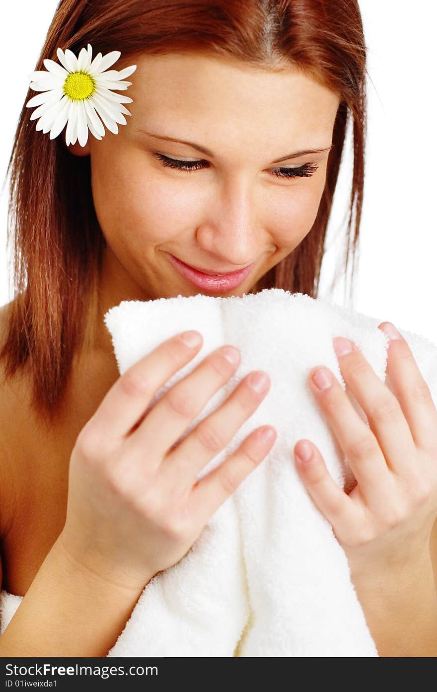 Beautiful spa woman against a white background.