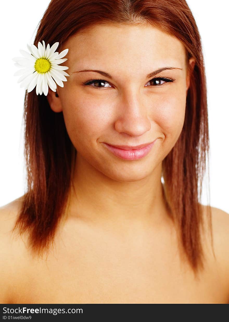 Beautiful spa woman against a white background.