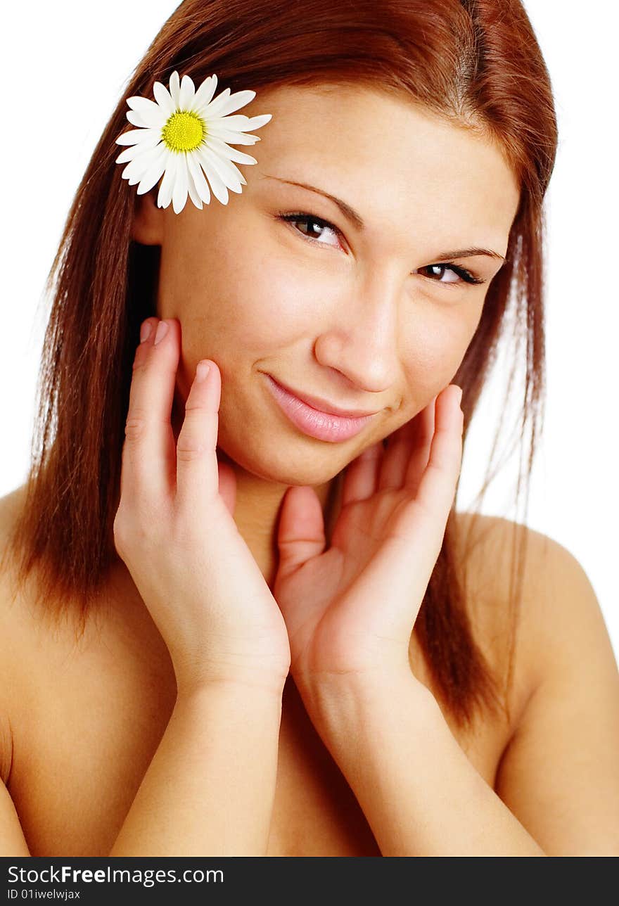 Beautiful spa woman against a white background.