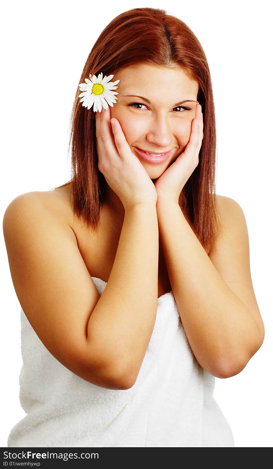 Beautiful spa woman against a white background.