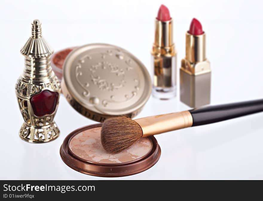 Still life with cosmetics on the white background