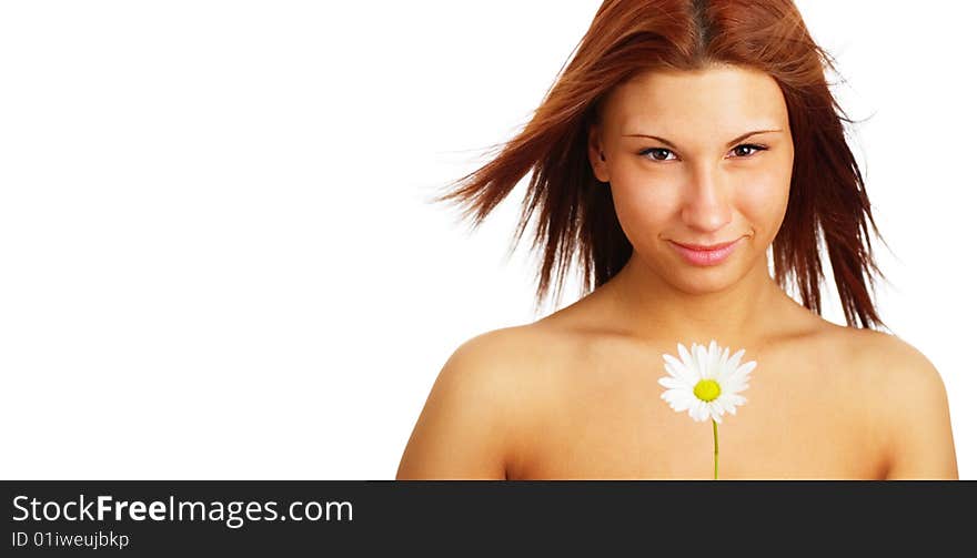 Beautiful spa woman against a white background.