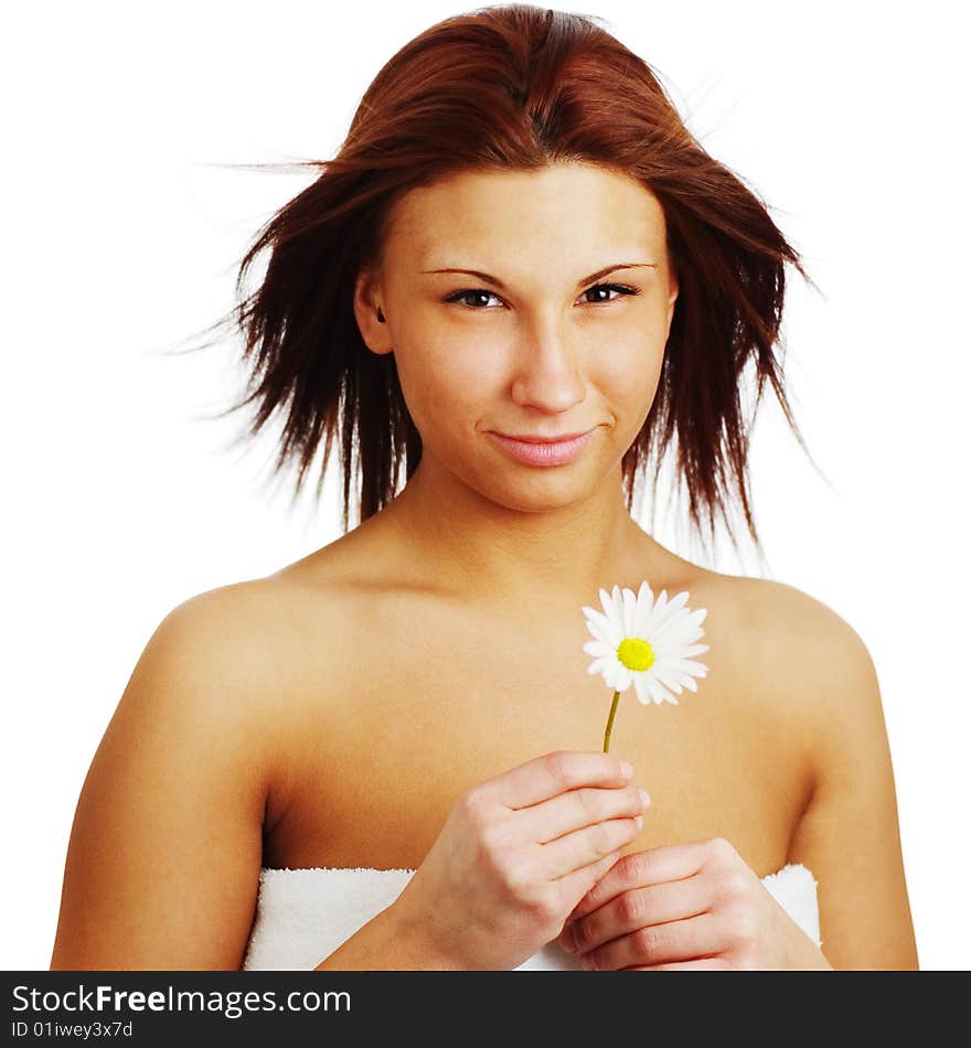 Beautiful spa woman against a white background.