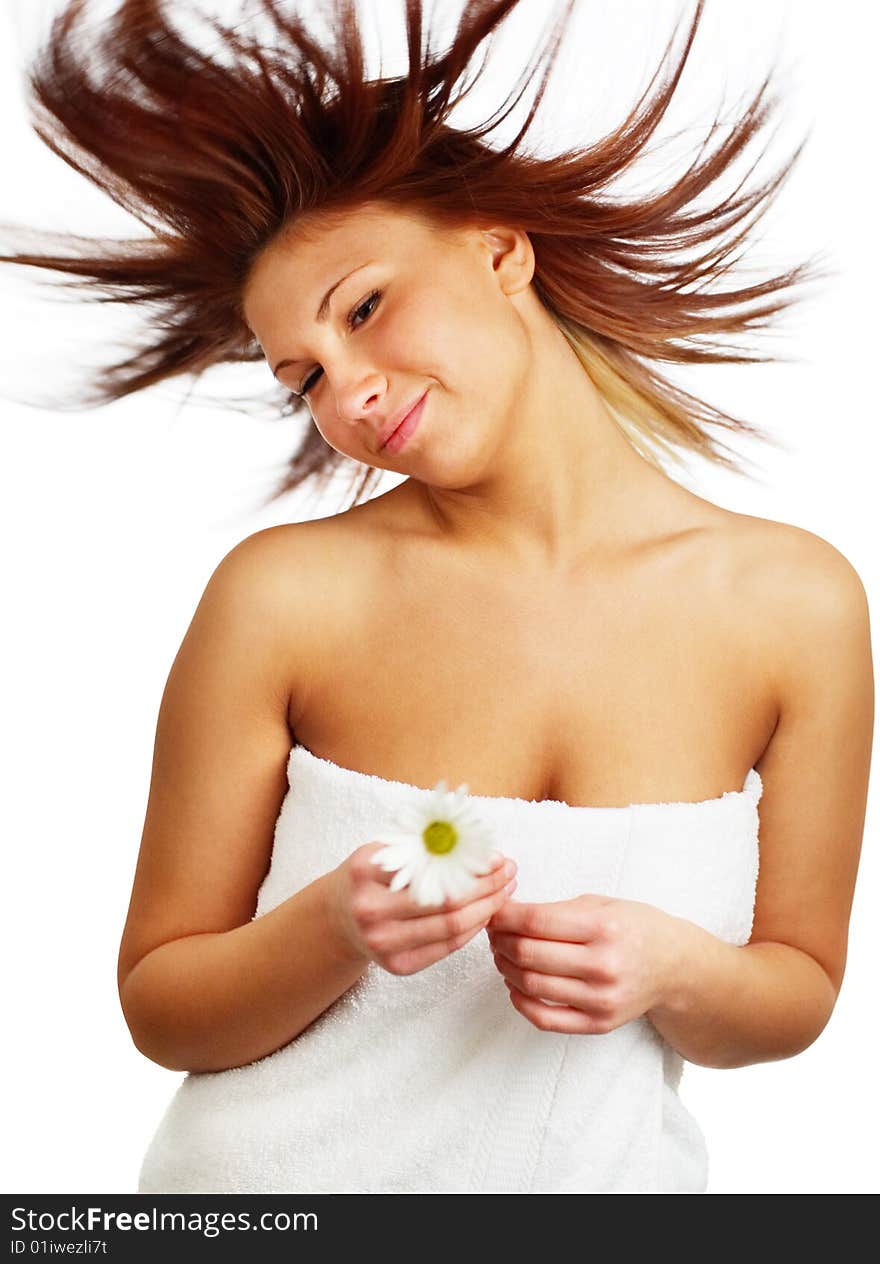 Beautiful spa woman against a white background.