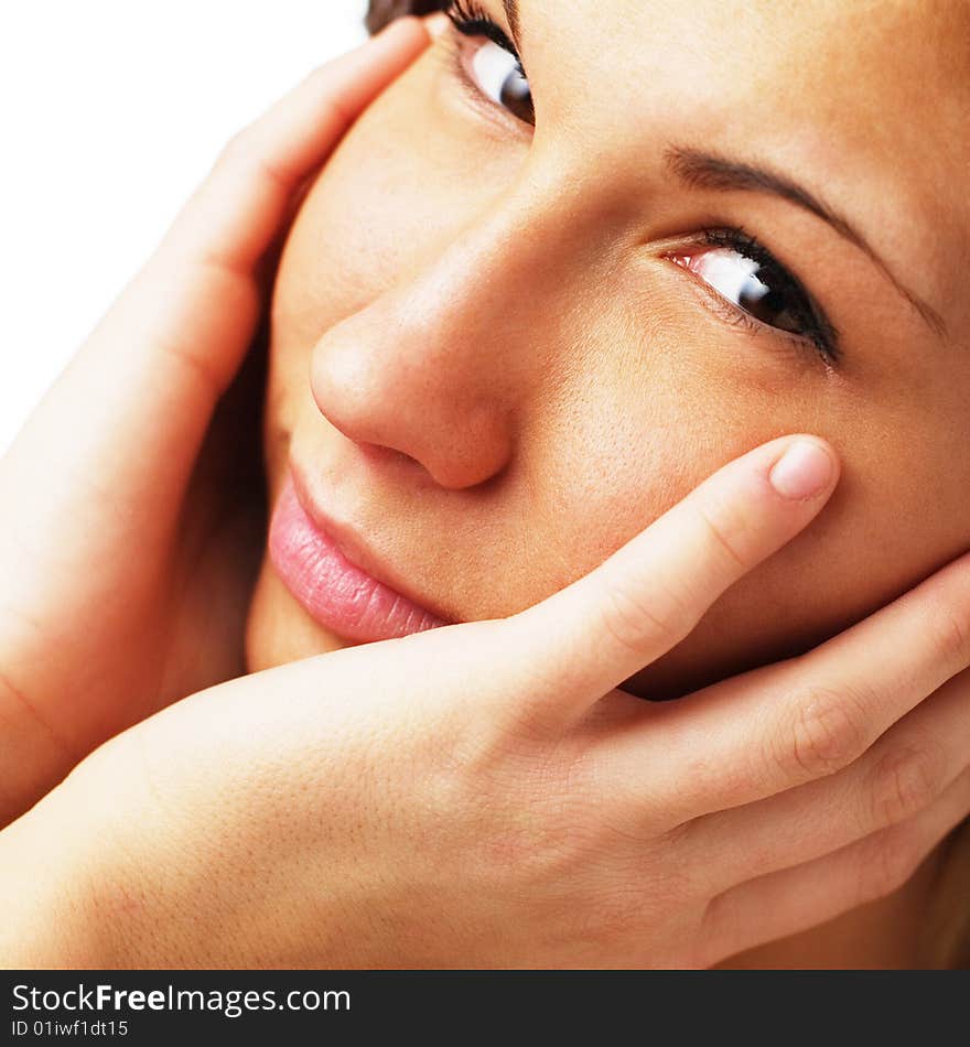 Beautiful spa woman against a white background.