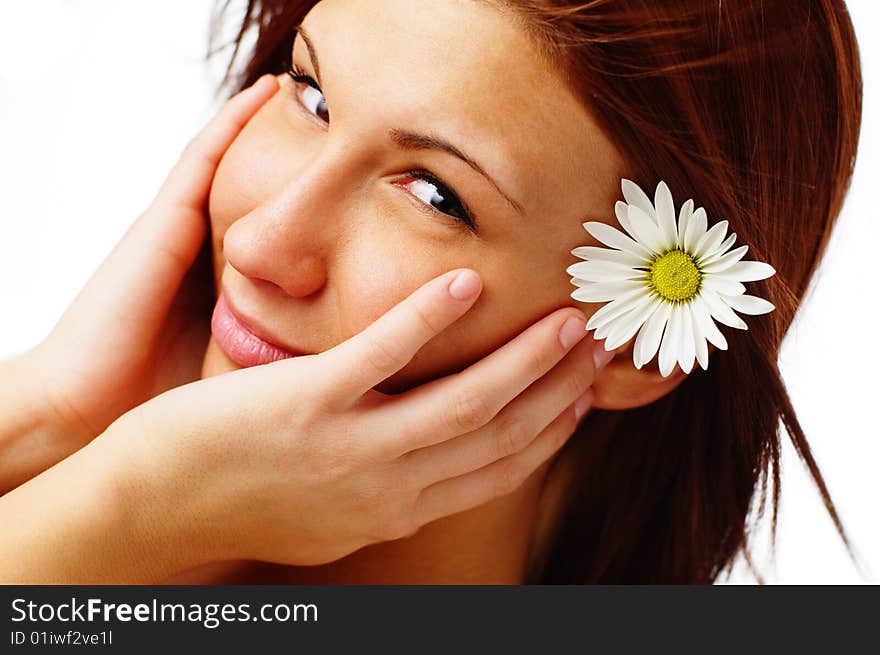 Beautiful spa woman against a white background.